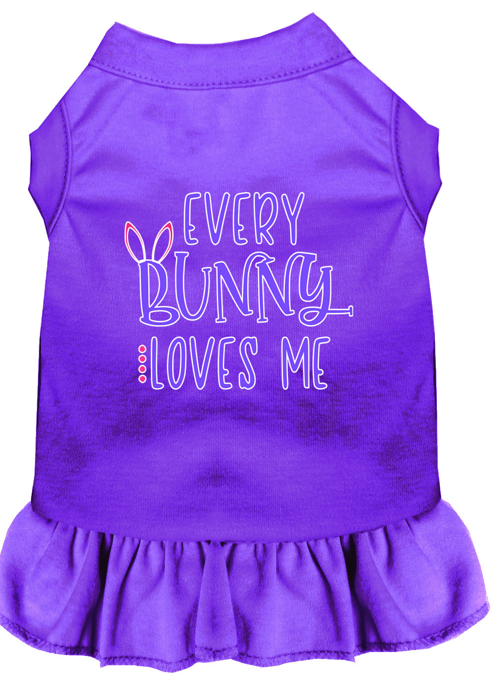 Every Bunny Loves me Screen Print Dog Dress Purple Lg